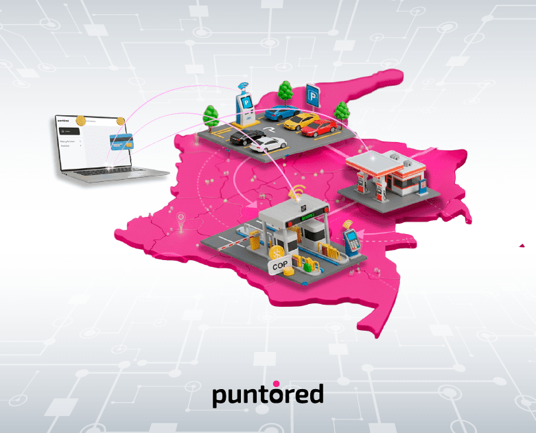 ilustración de mapa con peajes, estaciones y pagos digitales en movilidad integrados
